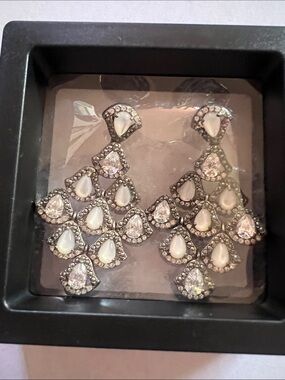 Judith Jack 925 Silver Chandelier Earrings with White Teardrop Stones